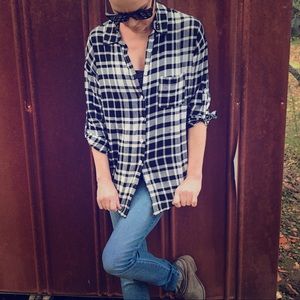 Thread & Supply b/w cotton plaid shirt